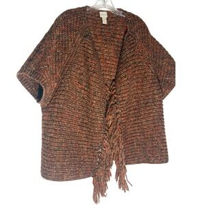 Chicos Knit Fringe Cardigan Sweater Women Size 2 vintage‎ chain link trim